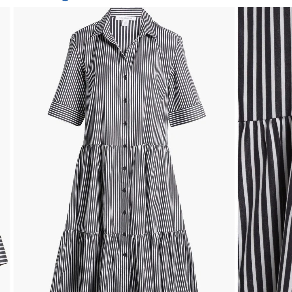 Nordstrom Black and White Tiered Midi Shirt Dress
